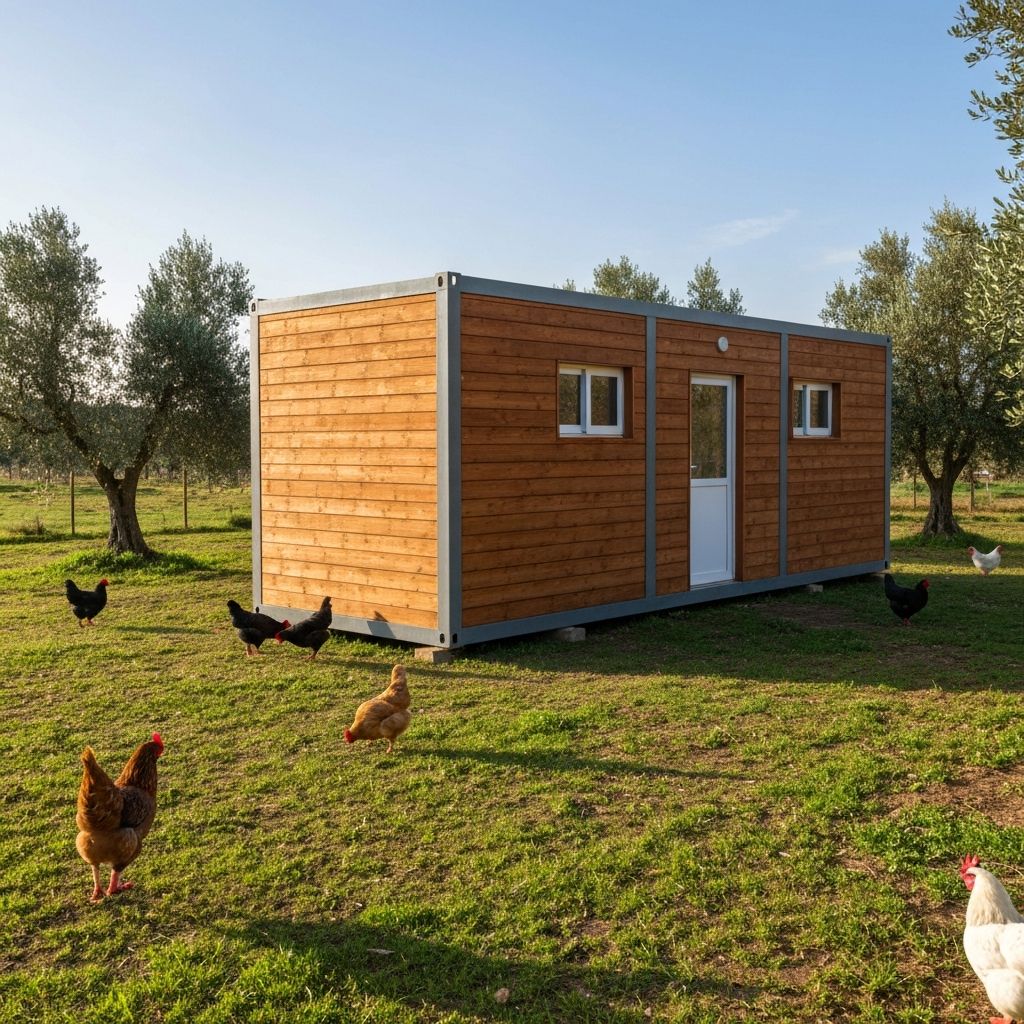 Modulo Basico 15m2 - Exterior madera en terreno rural con gallinas